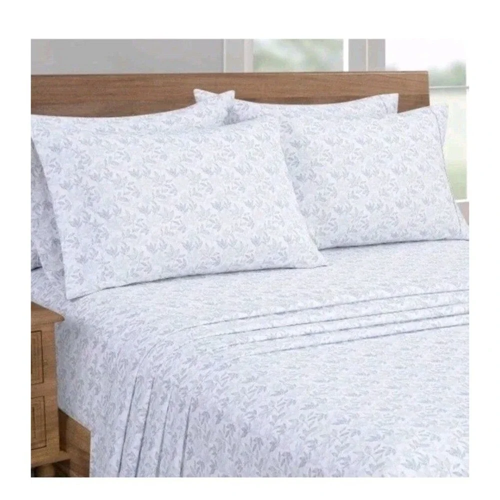 South Point Home Fashions Microfiber 6 Piece Sheet Set KING *Grey Leaf,  New